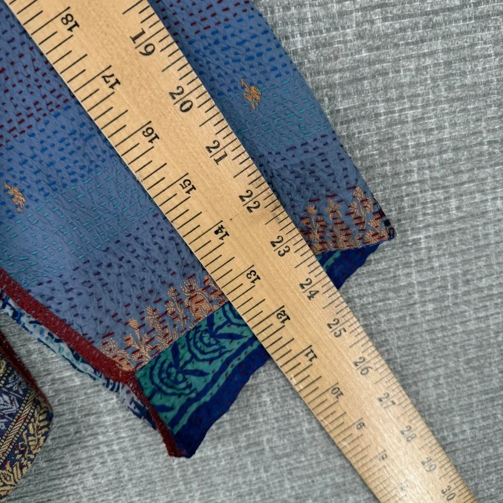Mieko Mintz Kantha Silk Patchwork Jacket Womens Large Blue‎ Purple Boho Artisan